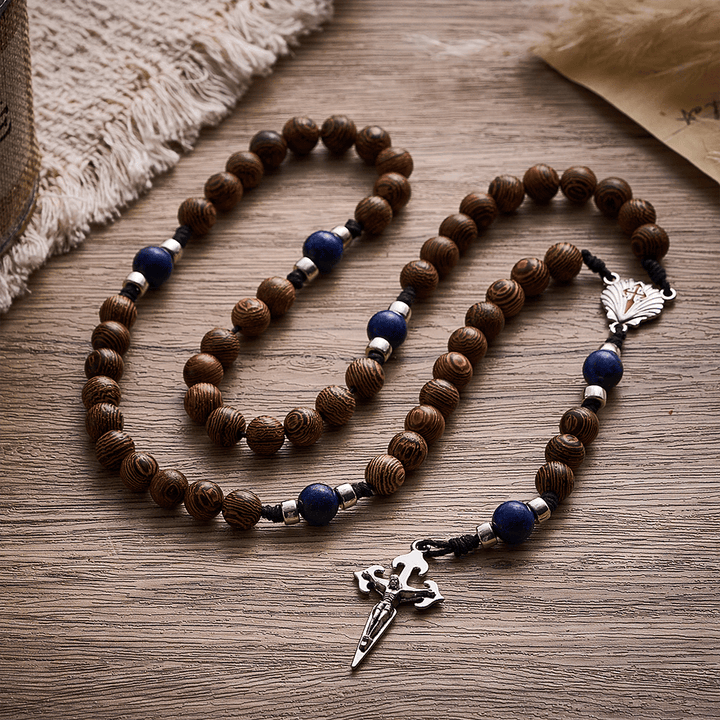 SolaceBeads Knotted Wood Rosary, Lapis Beads, St. James Emblems: Devoted Resolute Daily Devotion - image 2