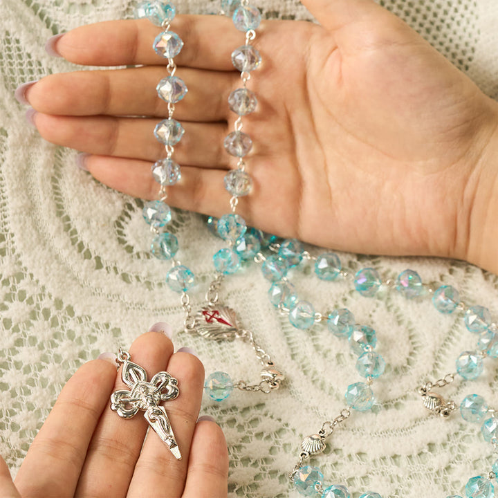 SolaceBeads Pale Crystal Rosary, Shell Spacers, St. James Set: Faithful Steadfast Daily Devotion - image 1