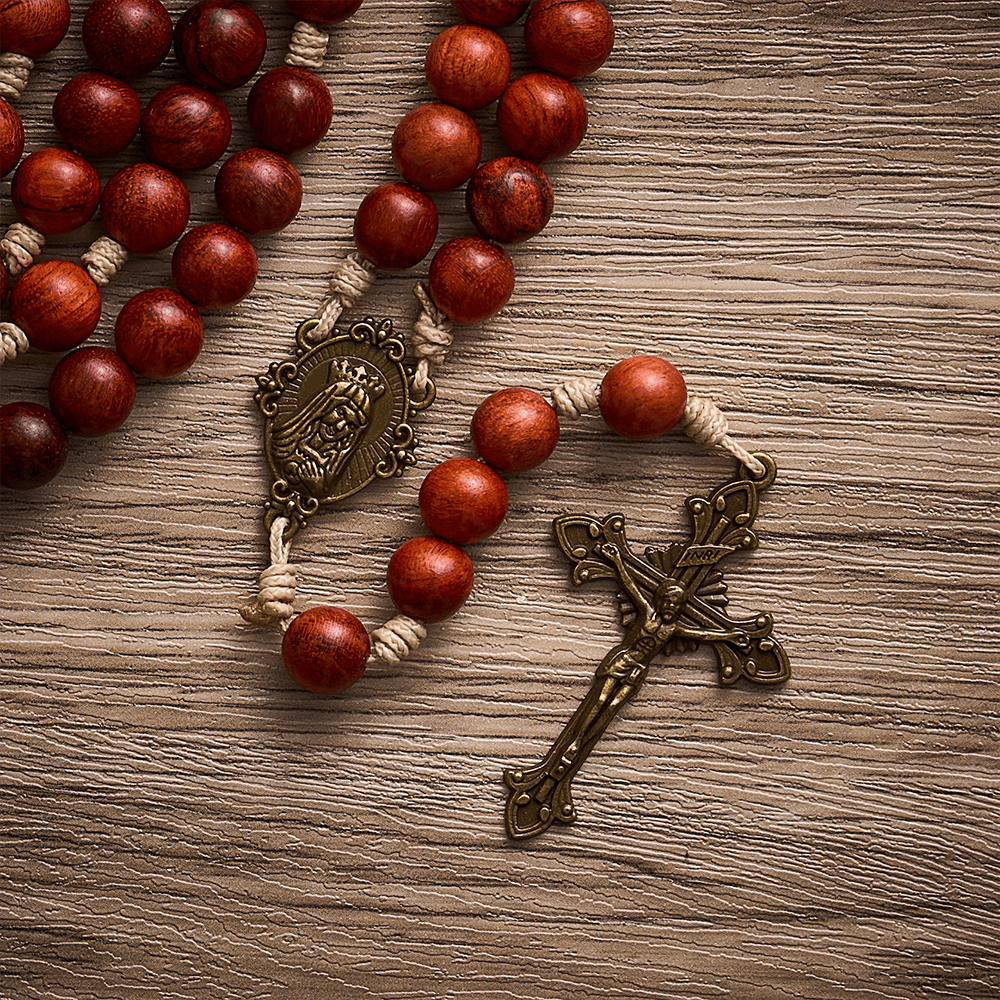 Solacebeads Red Padauk Wood 15/20 Decade Rosary With Baroque Crucifix: Rooted In Gentle Devotion - image 2