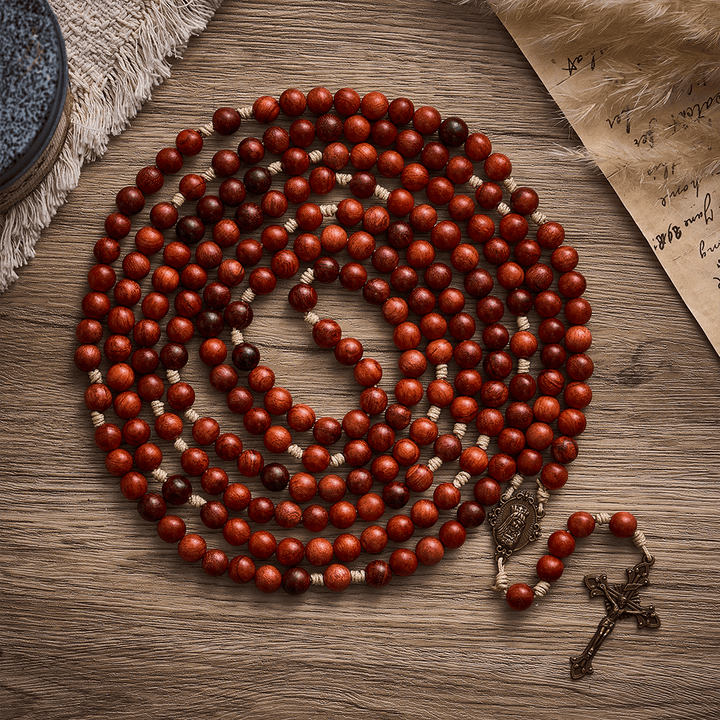 Solacebeads Red Padauk Wood 15/20 Decade Rosary With Baroque Crucifix: Rooted In Gentle Devotion - 20 Decade - image 0