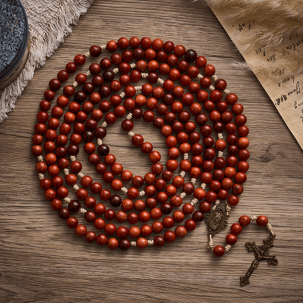 Solacebeads Red Padauk Wood 15/20 Decade Rosary With Baroque Crucifix: Rooted In Gentle Devotion - 20 Decade - image 0
