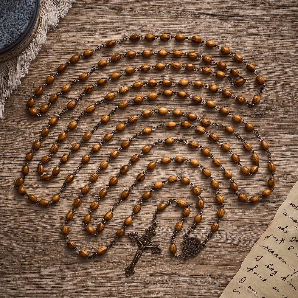SolaceBeads 15/20 Decade Olive Wood Rosary, St. Benedict Medal: Calm Radiant Daily Devotion - image 2