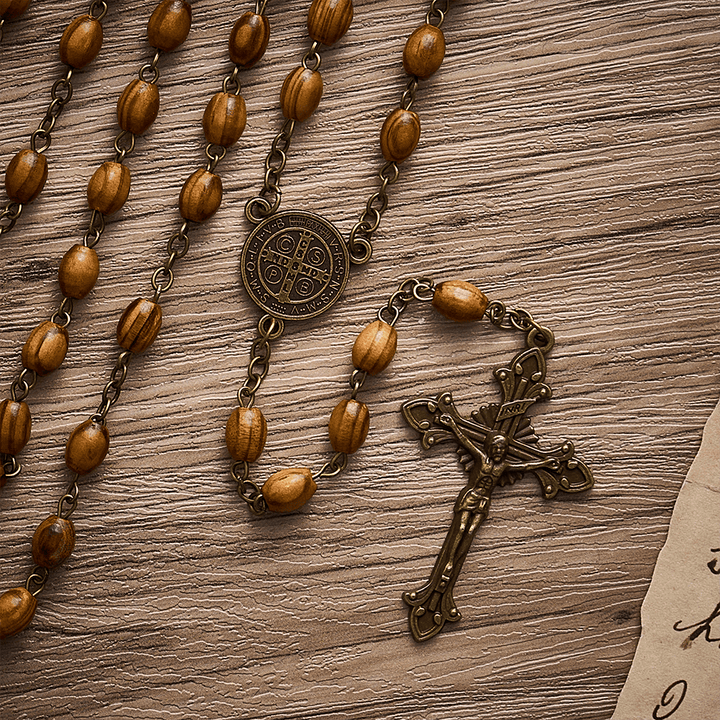 SolaceBeads 15/20 Decade Olive Wood Rosary, St. Benedict Medal: Calm Radiant Daily Devotion - image 4