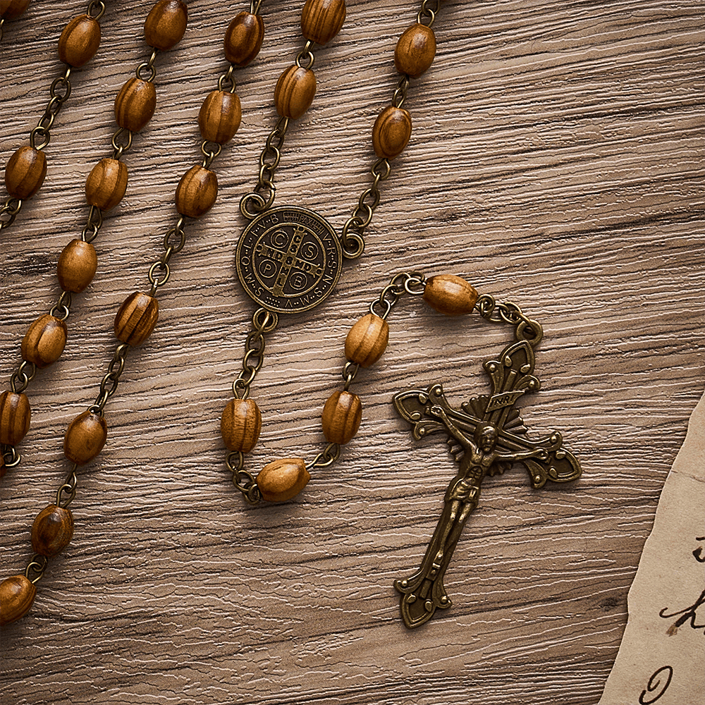 SolaceBeads 15/20 Decade Olive Wood Rosary, St. Benedict Medal: Calm Radiant Daily Devotion - image 5
