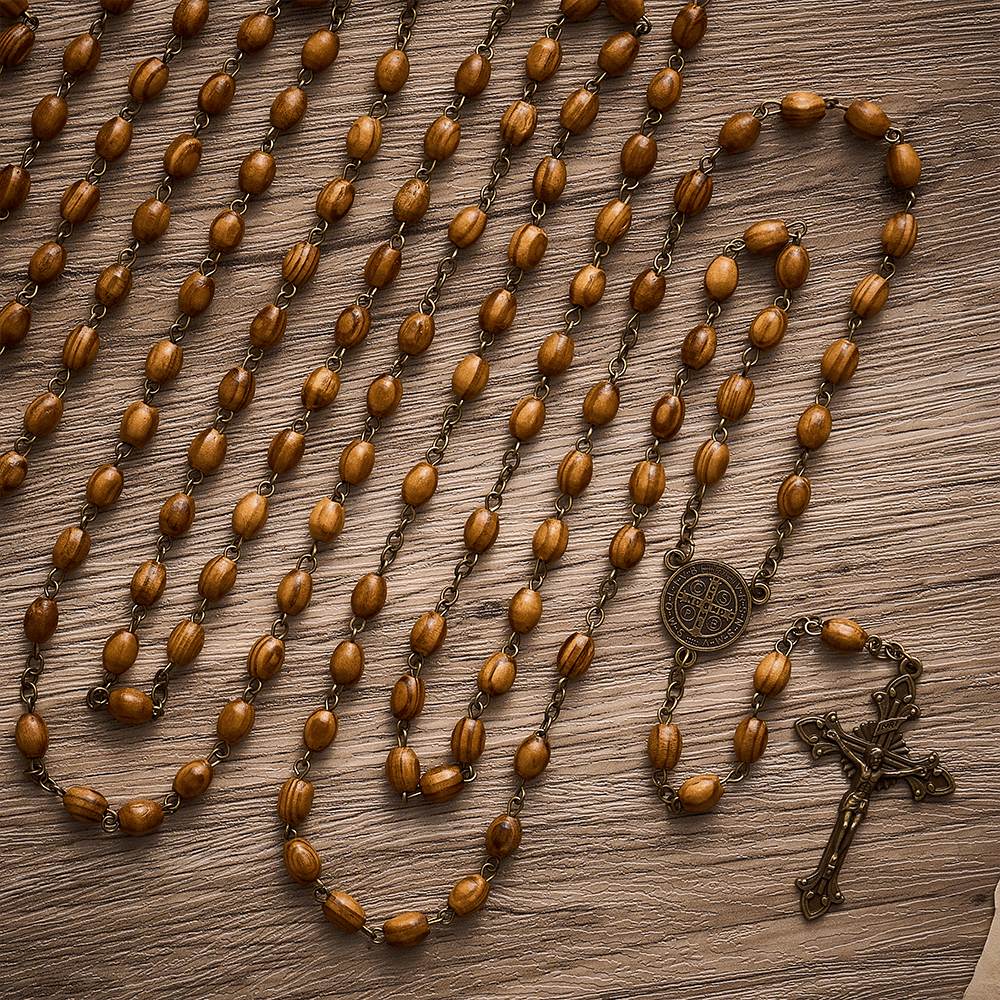 SolaceBeads 15/20 Decade Olive Wood Rosary, St. Benedict Medal: Calm Radiant Daily Devotion - image 2