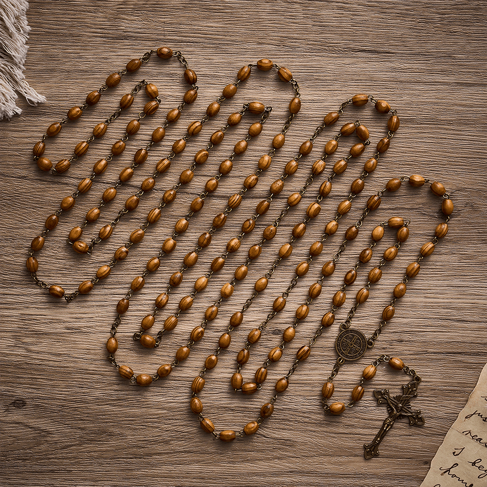 SolaceBeads 15/20 Decade Olive Wood Rosary, St. Benedict Medal: Calm Radiant Daily Devotion - 20 Decade - image 0