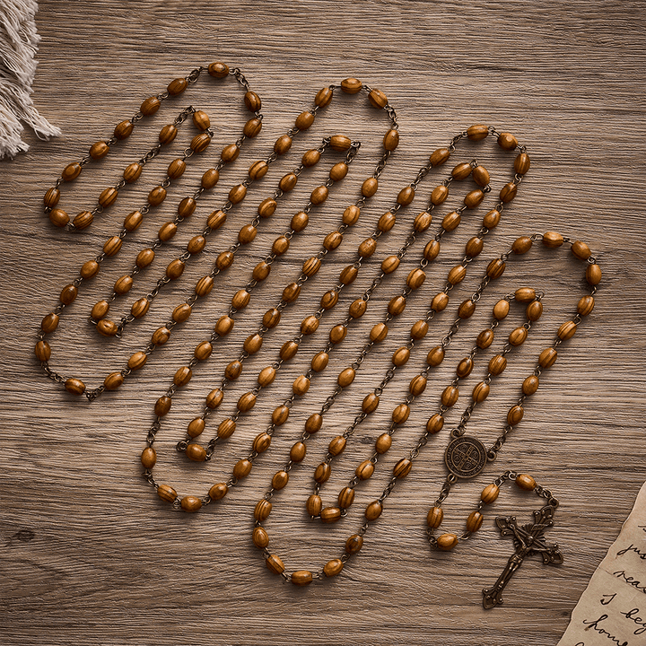 SolaceBeads 15/20 Decade Olive Wood Rosary, St. Benedict Medal: Calm Radiant Daily Devotion - 20 Decade - image 0