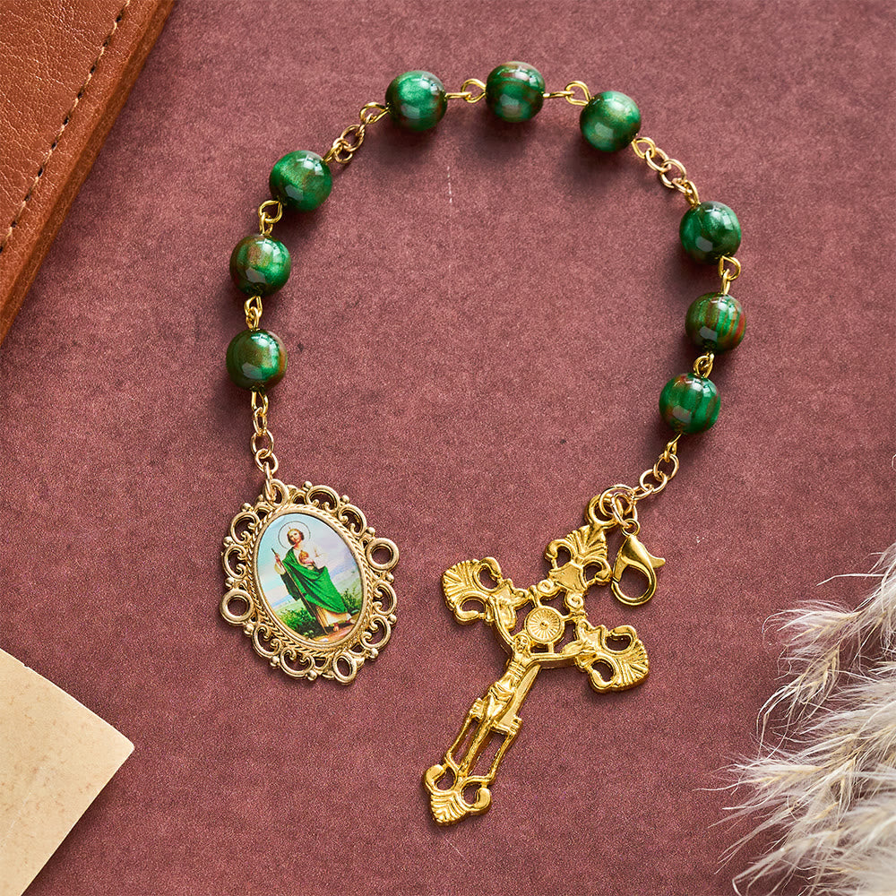 Solacebeads Shimmer Green Marbled Rosary Chaplet With Medal &amp; Crucifix: Rooted In St. Jude Devotion - image 3