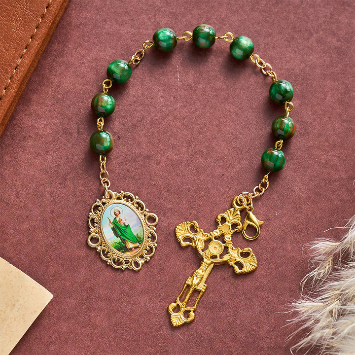 Solacebeads Shimmer Green Marbled Rosary Chaplet With Medal &amp; Crucifix: Rooted In St. Jude Devotion - image 3