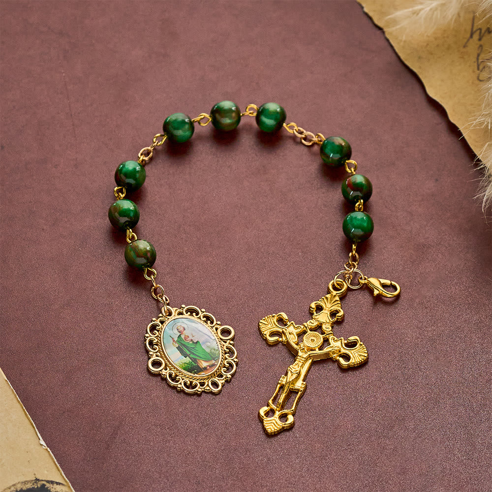 Solacebeads Shimmer Green Marbled Rosary Chaplet With Medal &amp; Crucifix: Rooted In St. Jude Devotion - image 4