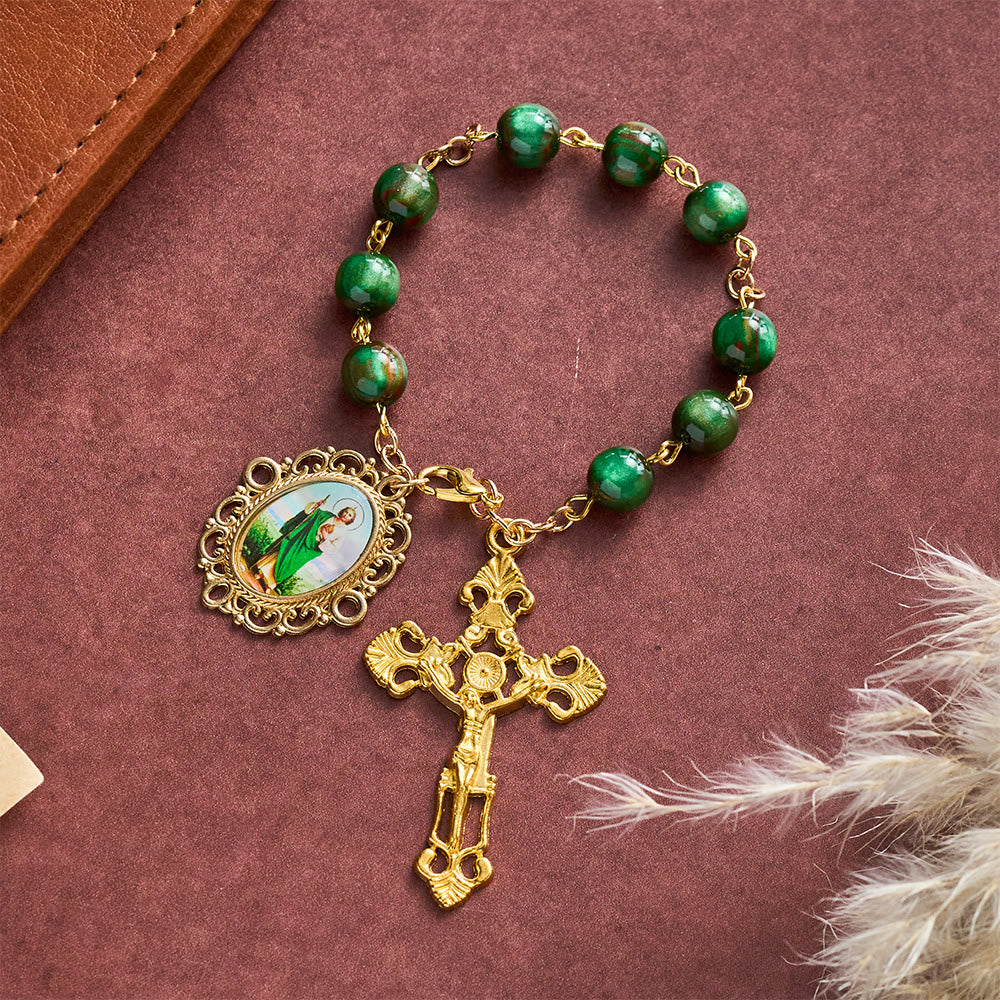 Solacebeads Shimmer Green Marbled Rosary Chaplet With Medal & Crucifix: Rooted In St. Jude Devotion - St. Jude - image 0
