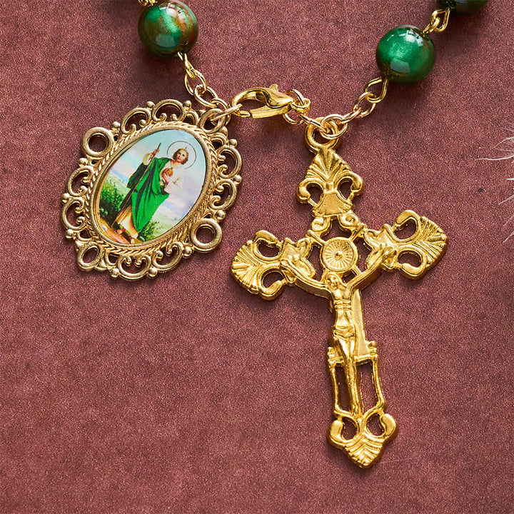 Solacebeads Shimmer Green Marbled Rosary Chaplet With Medal &amp; Crucifix: Rooted In St. Jude Devotion - image 2