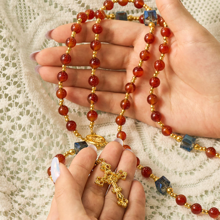 SolaceBeads Red Agate Rosary, Madonna Medal, Ornate Cross: Precious Gentle Daily Devotion - image 1