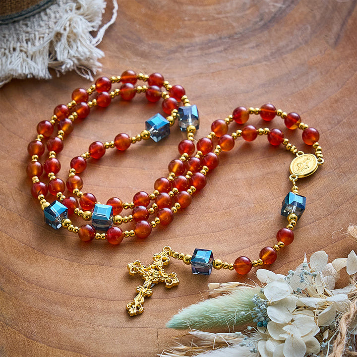 SolaceBeads Red Agate Rosary, Madonna Medal, Ornate Cross: Precious Gentle Daily Devotion - image 2
