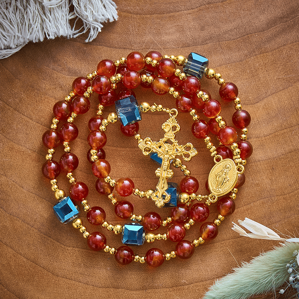 SolaceBeads Red Agate Rosary, Madonna Medal, Ornate Cross: Precious Gentle Daily Devotion - image 7