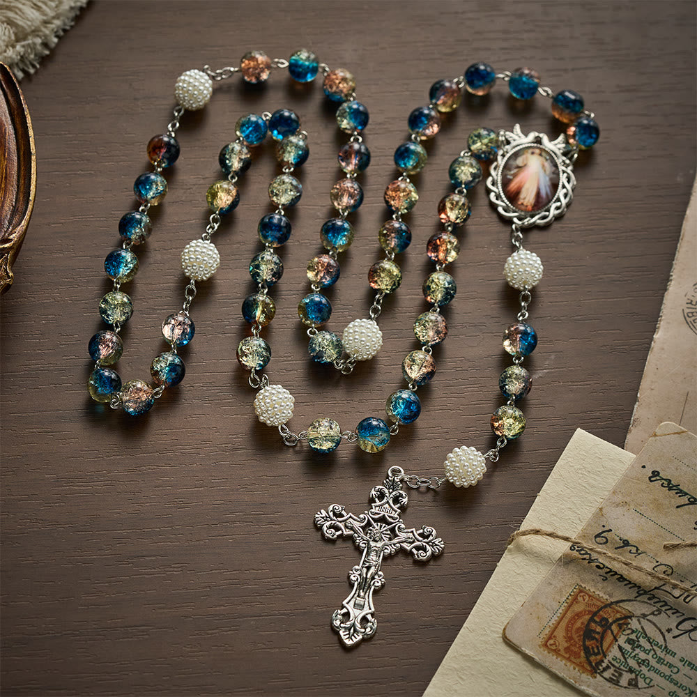 SolaceBeads Devotional Divine Mercy Mixed Blue Glass Rosary Chaplet: Rooted in Peaceful Prayer - image 8