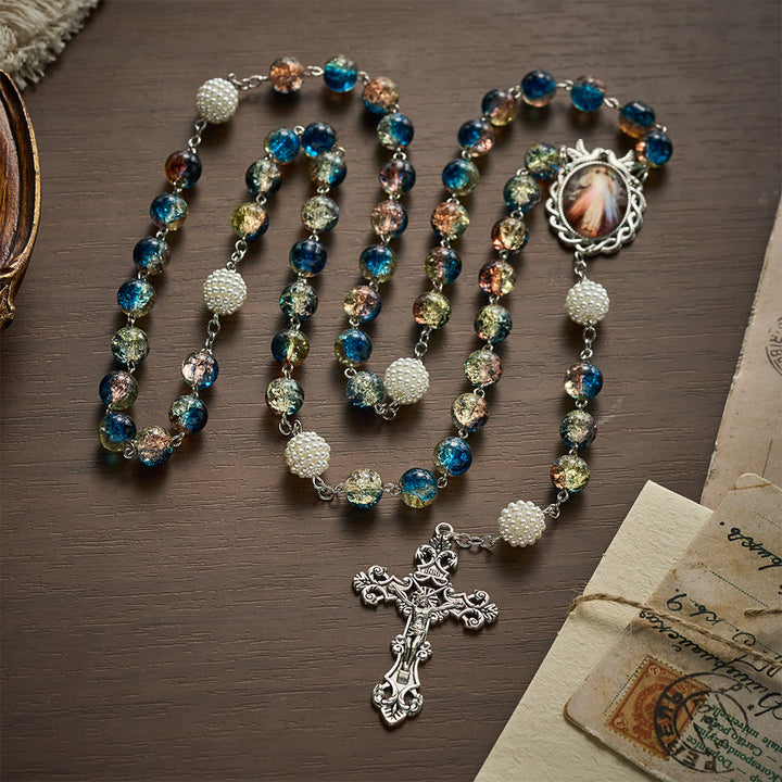 SolaceBeads Devotional Divine Mercy Mixed Blue Glass Rosary Chaplet: Rooted in Peaceful Prayer - image 8