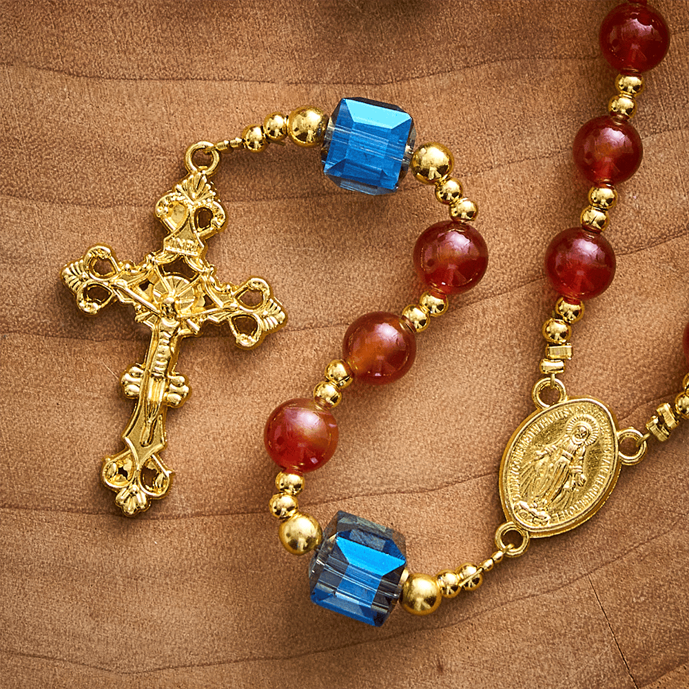 SolaceBeads Red Agate Rosary, Madonna Medal, Ornate Cross: Precious Gentle Daily Devotion - image 6