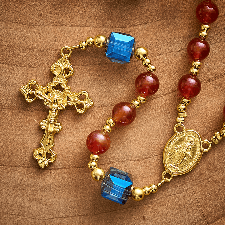 SolaceBeads Red Agate Rosary, Madonna Medal, Ornate Cross: Precious Gentle Daily Devotion - image 6