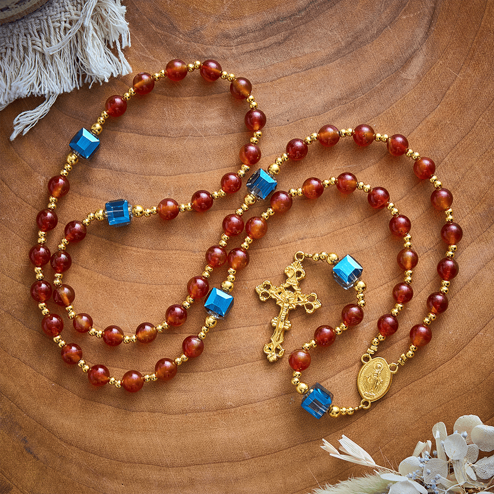 SolaceBeads Red Agate Rosary, Madonna Medal, Ornate Cross: Precious Gentle Daily Devotion - image 3