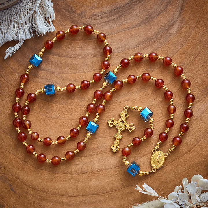 SolaceBeads Red Agate Rosary, Madonna Medal, Ornate Cross: Precious Gentle Daily Devotion - image 3