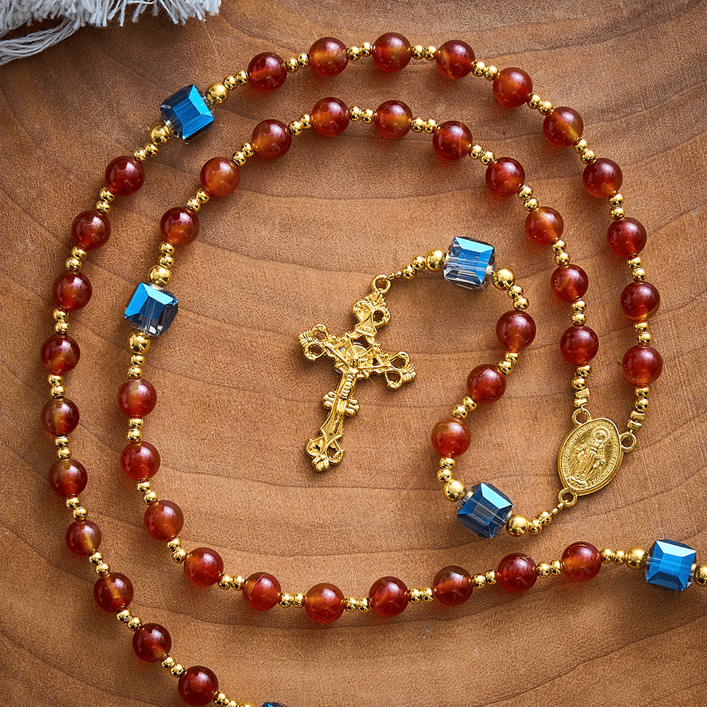 SolaceBeads Red Agate Rosary, Madonna Medal, Ornate Cross: Precious Gentle Daily Devotion - image 4
