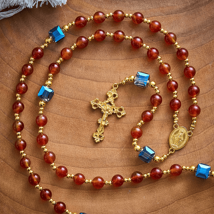 SolaceBeads Red Agate Rosary, Madonna Medal, Ornate Cross: Precious Gentle Daily Devotion - image 4