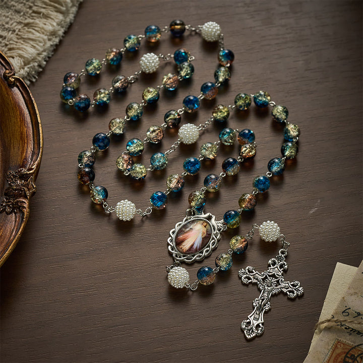 SolaceBeads Devotional Divine Mercy Mixed Blue Glass Rosary Chaplet: Rooted in Peaceful Prayer - image 9