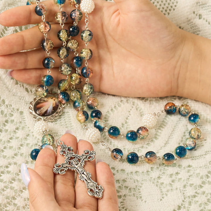 SolaceBeads Devotional Divine Mercy Mixed Blue Glass Rosary Chaplet: Rooted in Peaceful Prayer - image 1