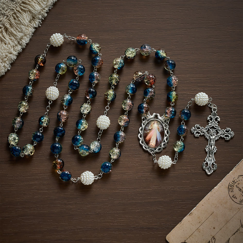 SolaceBeads Devotional Divine Mercy Mixed Blue Glass Rosary Chaplet: Rooted in Peaceful Prayer - image 6