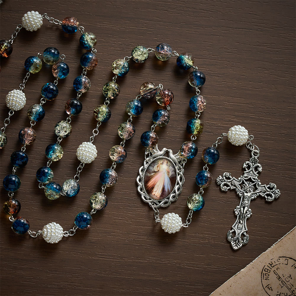 SolaceBeads Devotional Divine Mercy Mixed Blue Glass Rosary Chaplet: Rooted in Peaceful Prayer - image 5