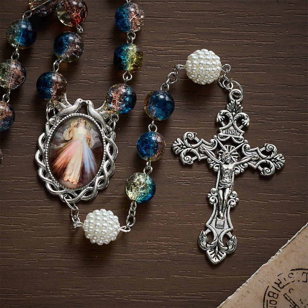 SolaceBeads Devotional Divine Mercy Mixed Blue Glass Rosary Chaplet: Rooted in Peaceful Prayer - image 4