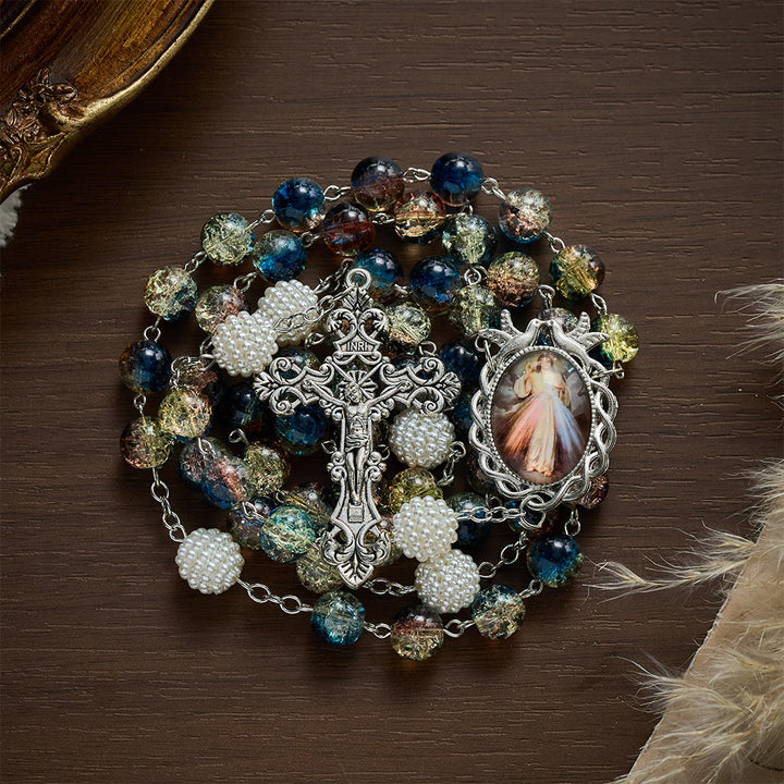 SolaceBeads Devotional Divine Mercy Mixed Blue Glass Rosary Chaplet: Rooted in Peaceful Prayer - image 7