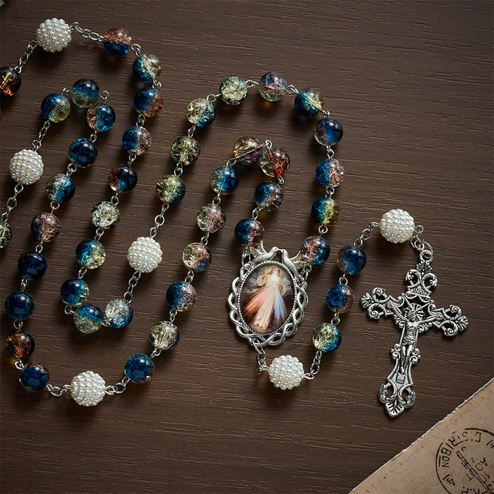 SolaceBeads Devotional Divine Mercy Mixed Blue Glass Rosary Chaplet: Rooted in Peaceful Prayer - image 5