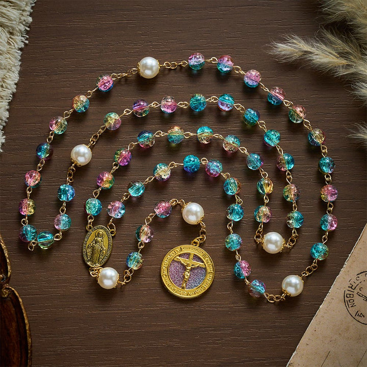 SolaceBeads Pastel Unicorn-Toned Glass Rosary with Gold Crucifix: Rooted in Gentle Marian Blessing - image 6