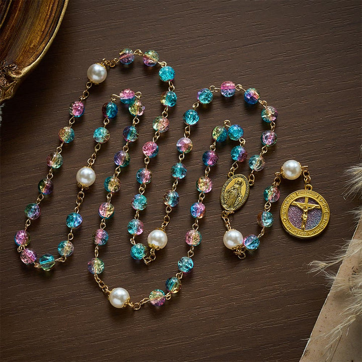 SolaceBeads Pastel Unicorn-Toned Glass Rosary with Gold Crucifix: Rooted in Gentle Marian Blessing - image 7