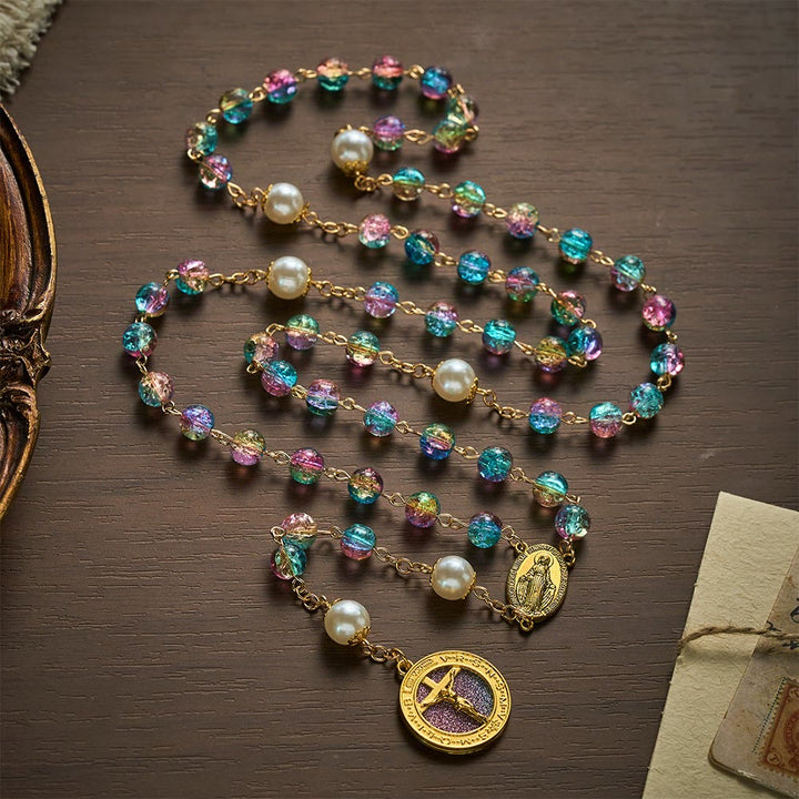 SolaceBeads Pastel Unicorn-Toned Glass Rosary with Gold Crucifix: Rooted in Gentle Marian Blessing - image 8