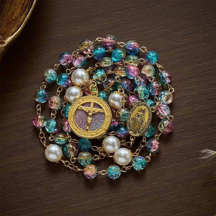 SolaceBeads Pastel Unicorn-Toned Glass Rosary with Gold Crucifix: Rooted in Gentle Marian Blessing - image 5