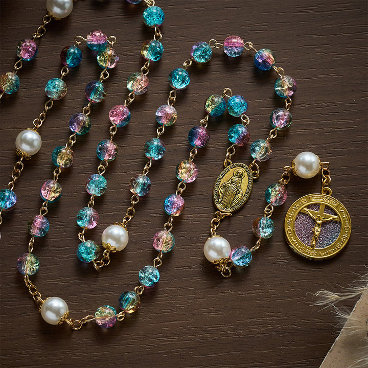 SolaceBeads Pastel Unicorn-Toned Glass Rosary with Gold Crucifix: Rooted in Gentle Marian Blessing - image 4
