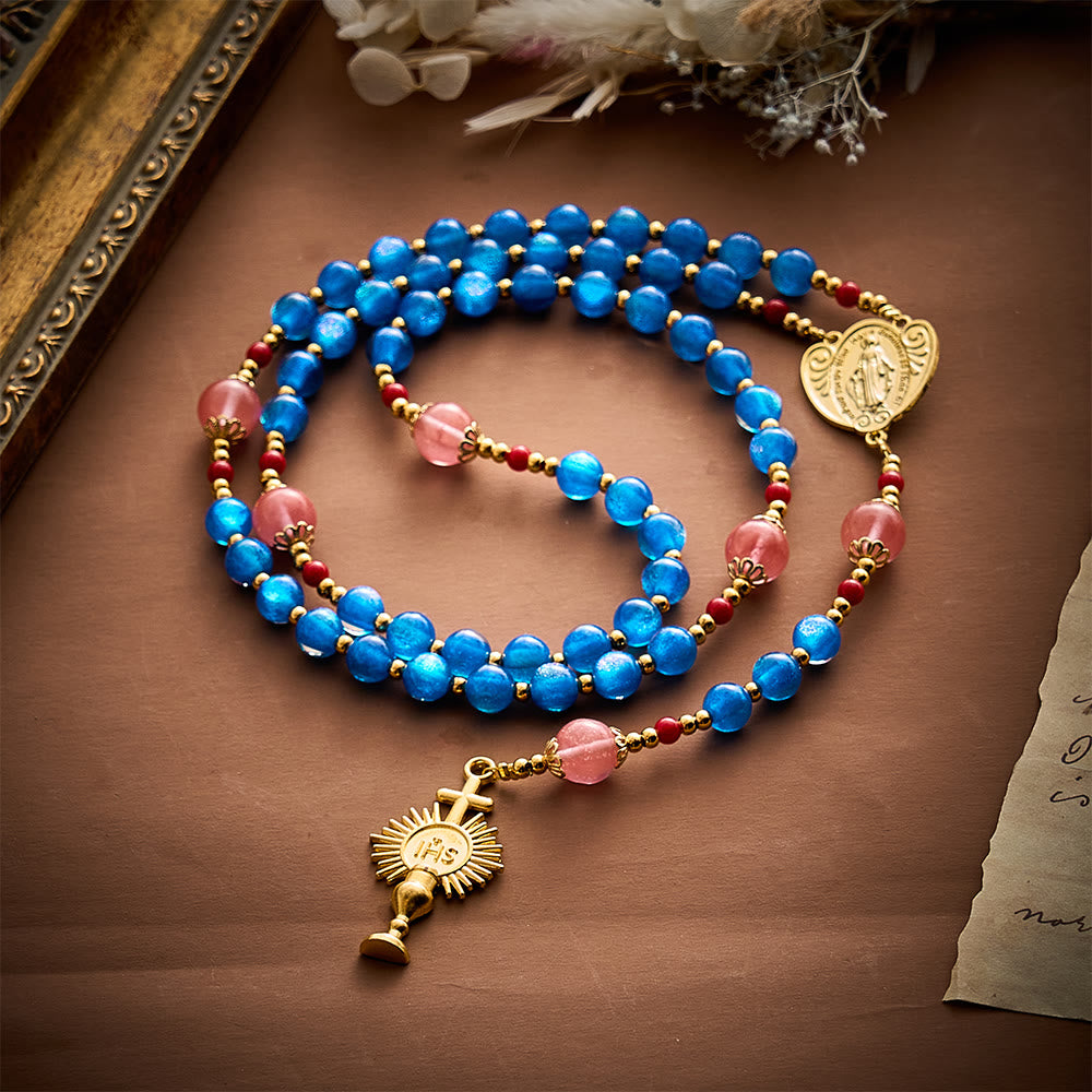 SolaceBeads Star Artistic Rosary, Red Stone Accents, Madonna &amp; Chalice: Bright Radiant Daily Devotion - image 2