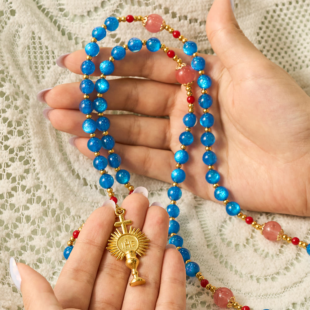 SolaceBeads Star Artistic Rosary, Red Stone Accents, Madonna &amp; Chalice: Bright Radiant Daily Devotion - image 1
