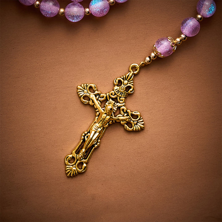 SolaceBeads Pink&amp;Purple Glitter Art Rosary, Heart Madonna, Ornate Cross: Soft Shimmer Daily Devotion - image 6