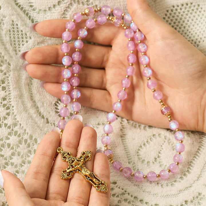 SolaceBeads Pink&amp;Purple Glitter Art Rosary, Heart Madonna, Ornate Cross: Soft Shimmer Daily Devotion - image 1