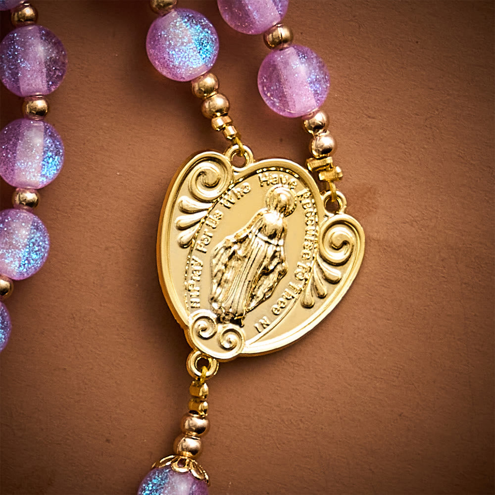 SolaceBeads Pink&amp;Purple Glitter Art Rosary, Heart Madonna, Ornate Cross: Soft Shimmer Daily Devotion - image 5