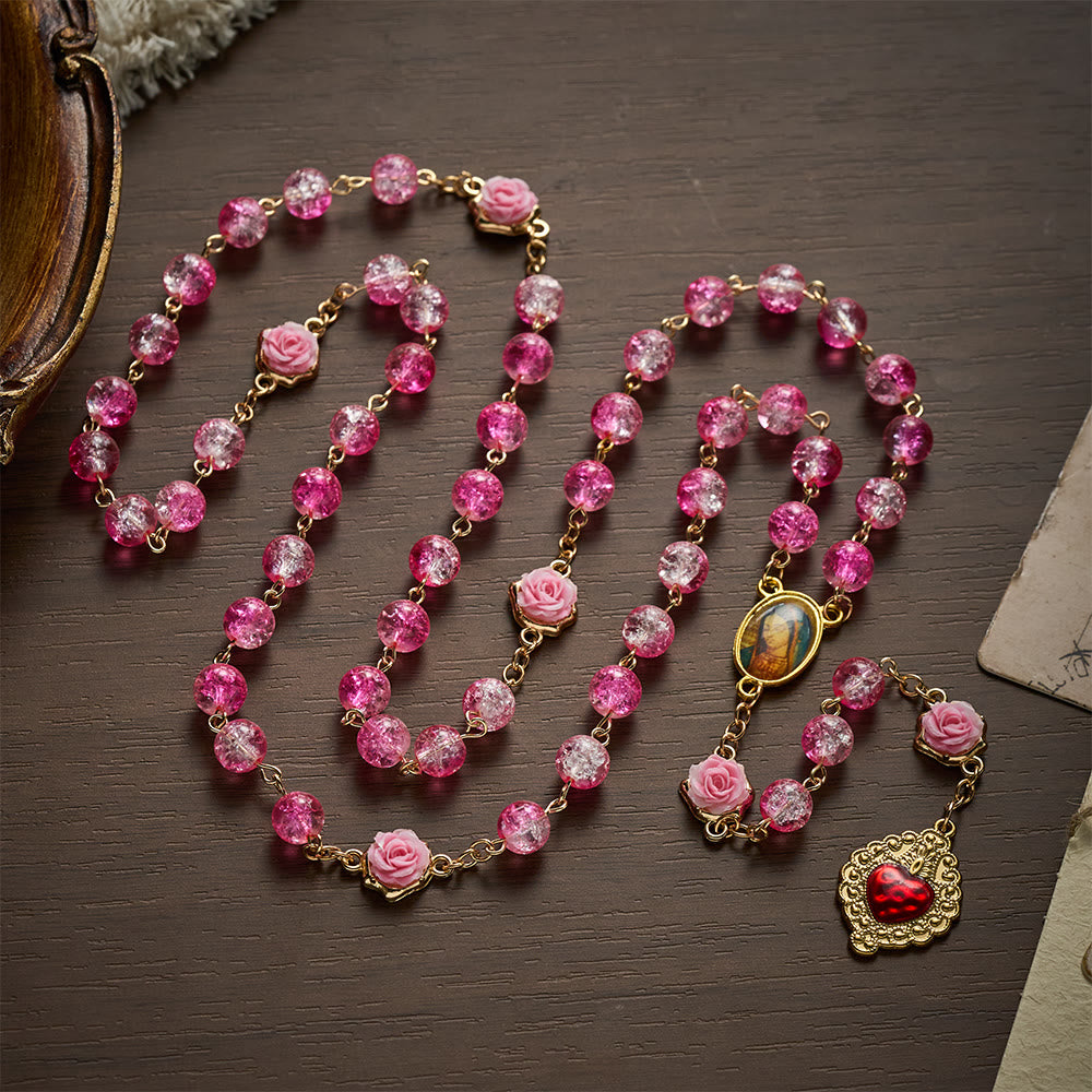 Solacebeads Sparkle Pink Glass Rosary With Sacred Heart Accent: Rooted In Gentle Guadalupe Love - image 6
