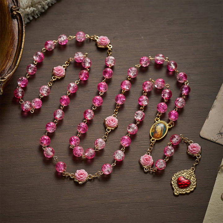 Solacebeads Sparkle Pink Glass Rosary With Sacred Heart Accent: Rooted In Gentle Guadalupe Love - image 6
