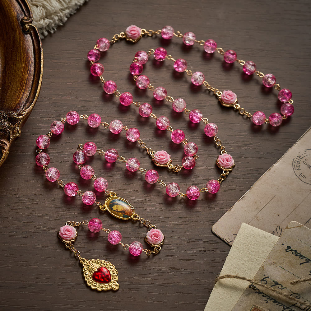 Solacebeads Sparkle Pink Glass Rosary With Sacred Heart Accent: Rooted In Gentle Guadalupe Love - image 7