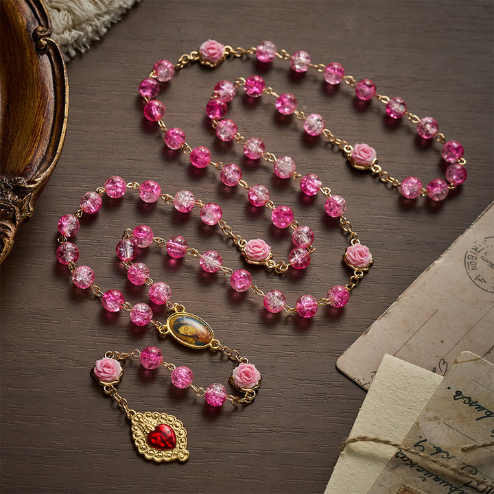 Solacebeads Sparkle Pink Glass Rosary With Sacred Heart Accent: Rooted In Gentle Guadalupe Love - image 7