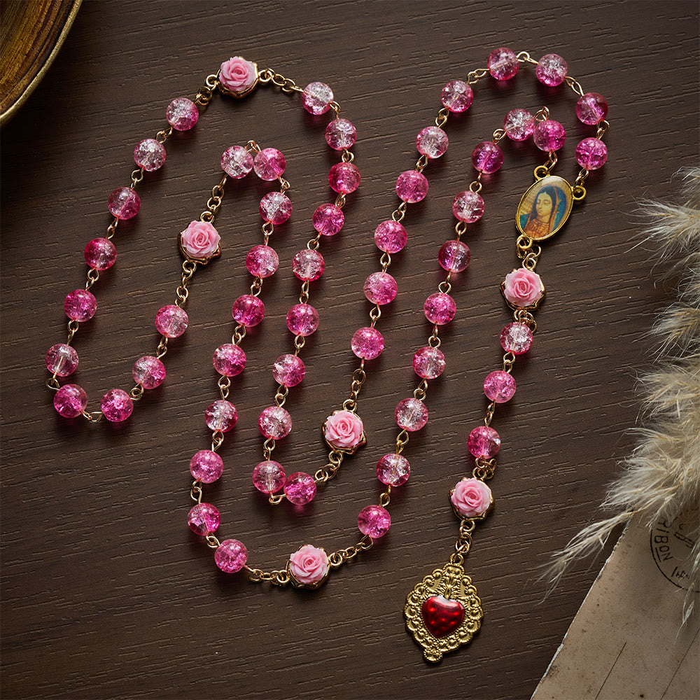 Solacebeads Sparkle Pink Glass Rosary With Sacred Heart Accent: Rooted In Gentle Guadalupe Love - image 8