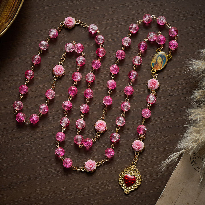 Solacebeads Sparkle Pink Glass Rosary With Sacred Heart Accent: Rooted In Gentle Guadalupe Love - image 8